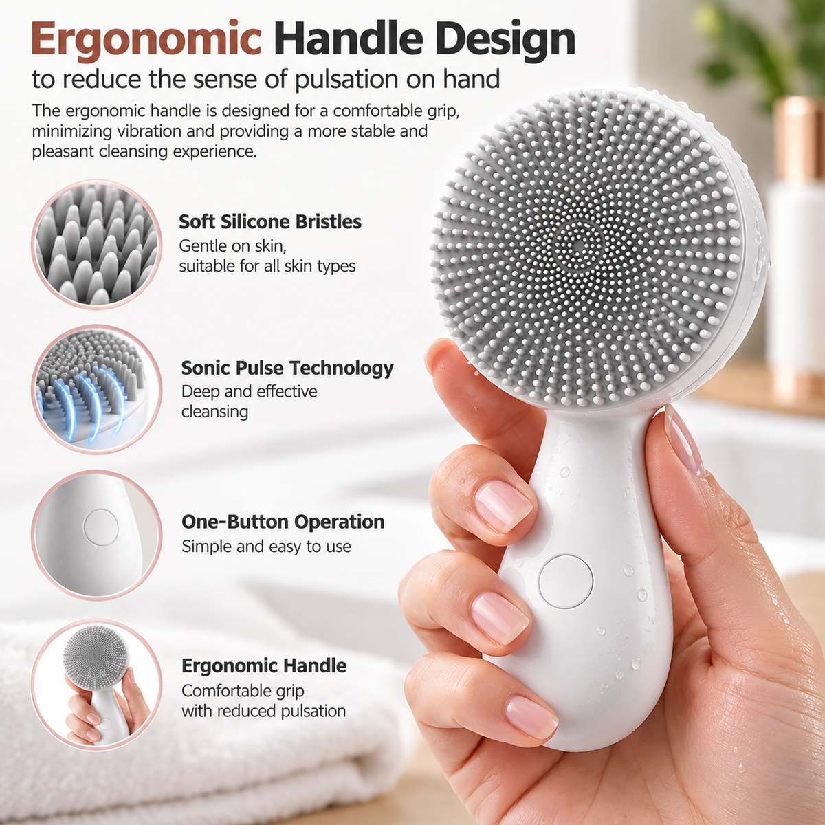 Silicone Facial Cleansing Device with Vibration Massage